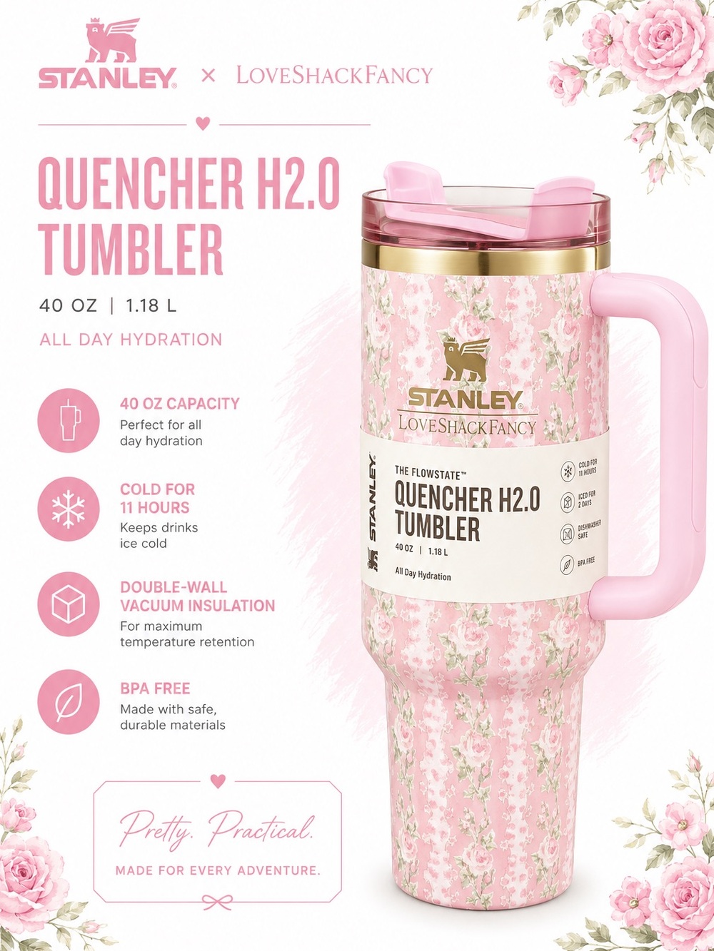 Pick 1: LoveShackFancy x Stanley 40 oz Quencher Tumbler